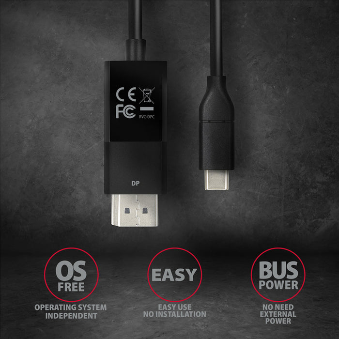 AXAGON USB-C source to DisplayPort receiver cable USB-C ->DISPLAYPORT RVC-DPC only works in this direction