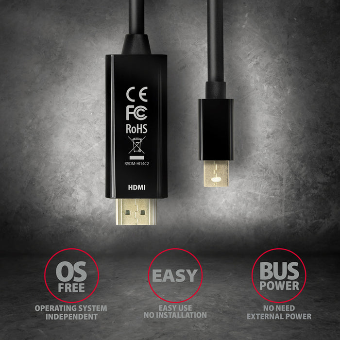 Cable from source with mini DisplayP AXAGON to receiver with HDMI MINI DP > HDMI RVDM-HI14C2 works only in this direction