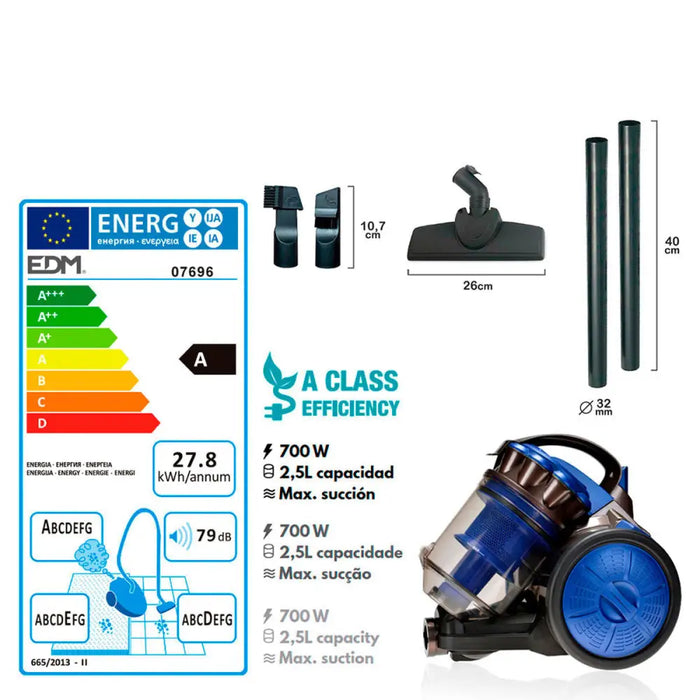 Bagless Vacuum Cleaner EDM 07696 Blue 700 W - Почистване Прахосмукачки И Гладене<<<Дом Градина<<<BigBuy&&&Прахосмукачки