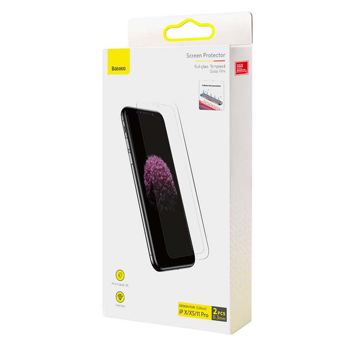 Baseus 0.3mm Full-glass Tempered Glass Film(2pcs pack) for iPhone X/XS/11 Pro 5.8inch - For smartphones<<<Tempered