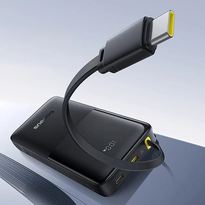 Baseus Bipow 2 10000mah 20W Powerbank with Digital Display with Built-in USB-C Cable - Black