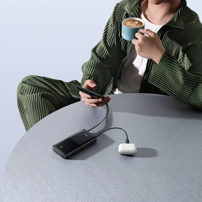 Baseus Bipow 2 10000mah 20W Powerbank with Digital Display with Built-in USB-C Cable - Black