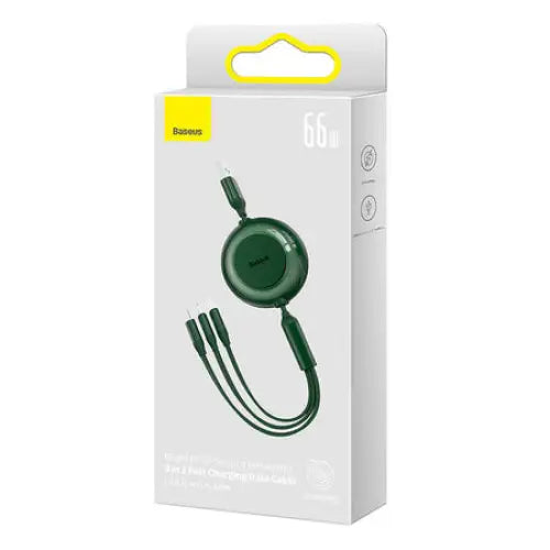 Baseus Bright Mirror 3 USB 3-in-1 cable for micro USB / USB-C / Lightning 66W / 2A 1.1m (Green) - Combo Cables<<<USB