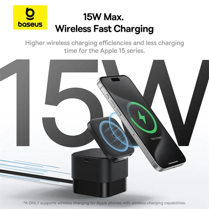 Baseus BS-W531 MagSafe / Qi USB-C 20W 2-in-1 Wireless Charger - Black - Cell phone USB charger<<<HurtelXML