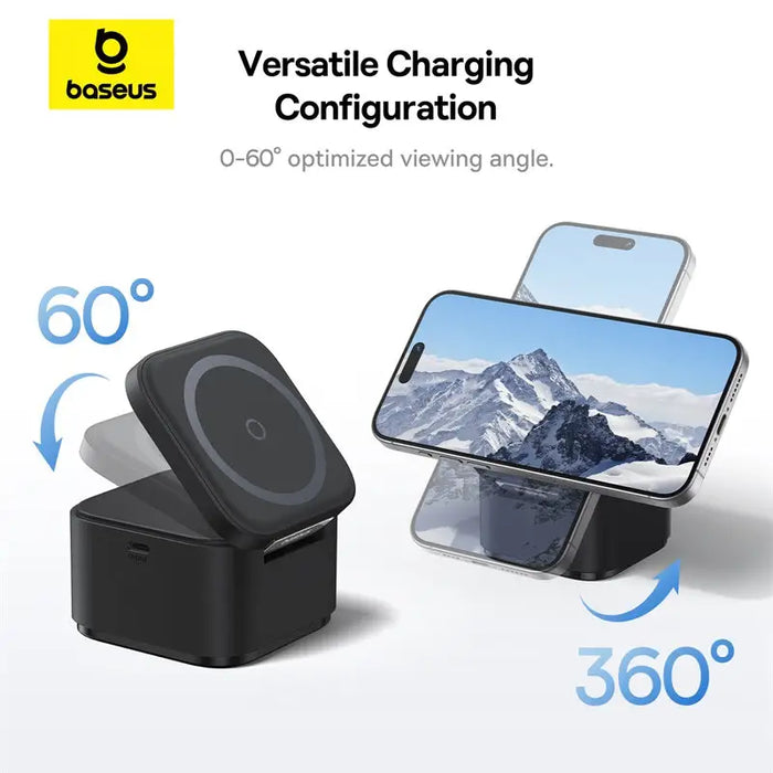 Baseus BS-W531 MagSafe / Qi USB-C 20W 2-in-1 Wireless Charger - Black - Cell phone USB charger<<<HurtelXML