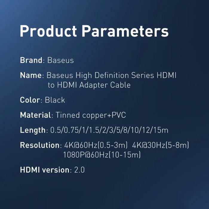Baseus cable HDMI 2.0 0.75m black (WKGQ030201) - Video Tool<<<Accessories<<<Основна<<<DunaXML&&&Video