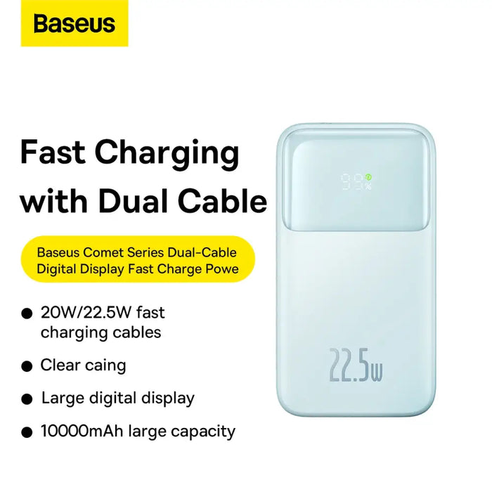 Baseus Comet Series powerbank with display 10000mAh 22.5W - blue + USB-A - USB-C cable 0.3m - white