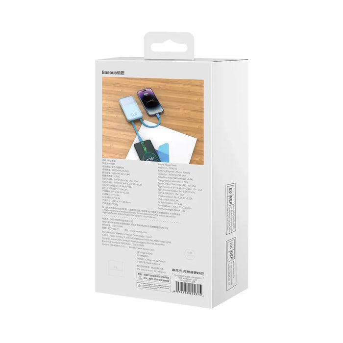 Baseus Comet Series powerbank with display 10000mAh 22.5W - blue + USB-A - USB-C cable 0.3m - white