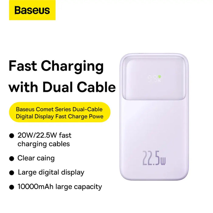 Baseus Comet Series powerbank with display 10000mAh 22.5W - purple + USB-A / USB-C cable - Powerbanks<<<HurtelXML