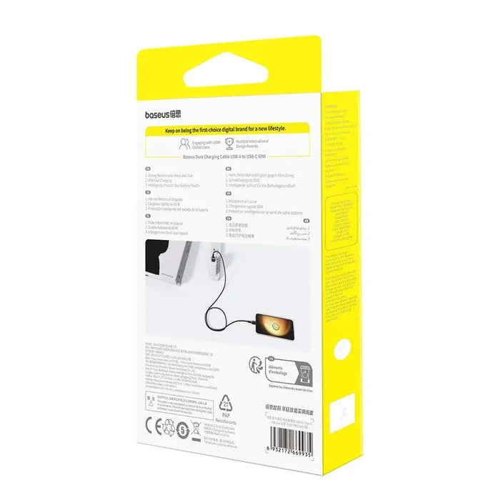 Baseus Dura USB Type A to Type C 60 W fast charging cable 1 m Black Gold - USB cablesAKG-KAB<<<GSM