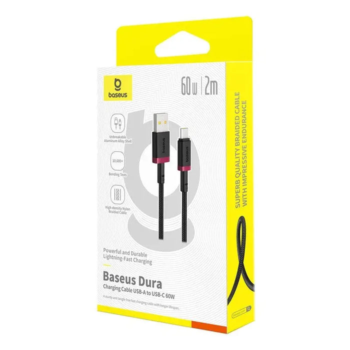 Baseus Dura USB Type A to Type C 60 W fast charging cable 2 m Black Red - USB cablesAKG-KAB<<<GSM