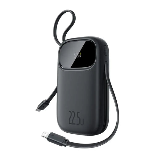 Baseus EnerFill FC31 10000mAh 22.5W Powerbank with Digital Display and 2 Built-in Cables (USB-C + Lightning) - Black