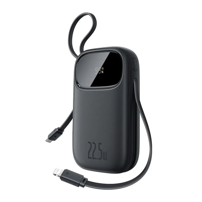 Baseus EnerFill FC31 10000mAh 22.5W Powerbank with Digital Display and 2 Built-in Cables (USB-C + Lightning) - Black
