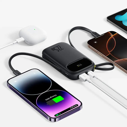 Baseus EnerFill FC31 10000mAh 22.5W Powerbank with Digital Display and 2 Built-in Cables (USB-C + Lightning) - Black