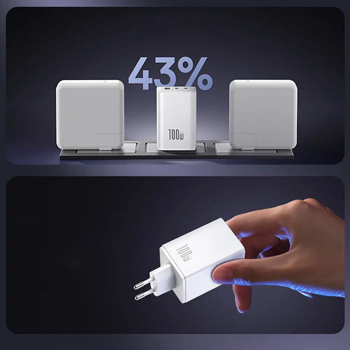 Baseus EnerFill FE11 2 x USB-C / USB-A 100W Wall Charger - White - Cell phone USB charger<<<HurtelXML