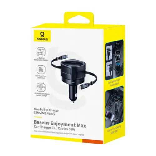 Baseus Enjoyment Max car charger with USB-C + Lightning cables 60W Black - Car chargers<<<Car accessories<<<InnproXML