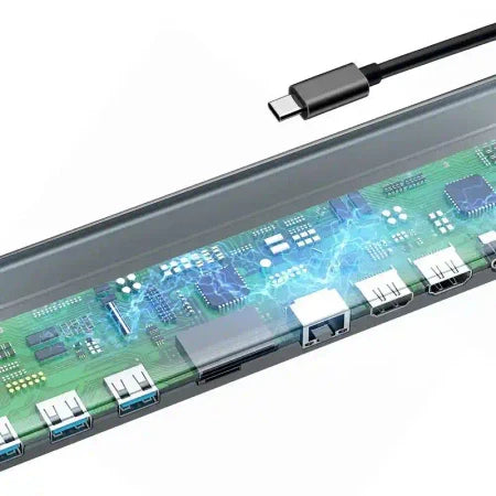 Baseus Enjoyment Series Multi-functional Type-C intelligent HD HUB（PD/HD4K*2/VGA/RJ45/SD/TF/USB*3/Audio*1/Stand)Dark