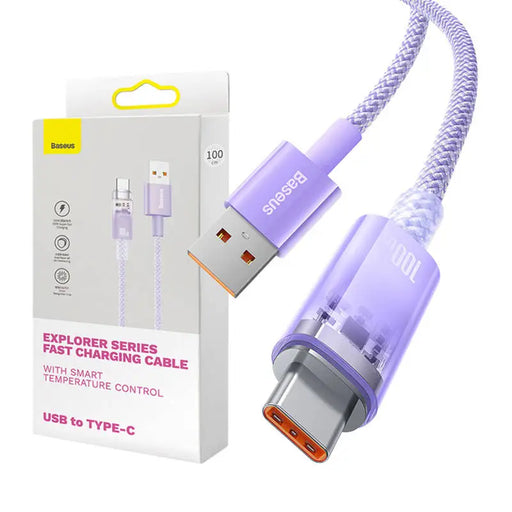 Baseus Explorer 100W USB-A - USB-C Cable with Intelligent Temperature Sensor 1m - Purple - USB to USB-C<<<USB