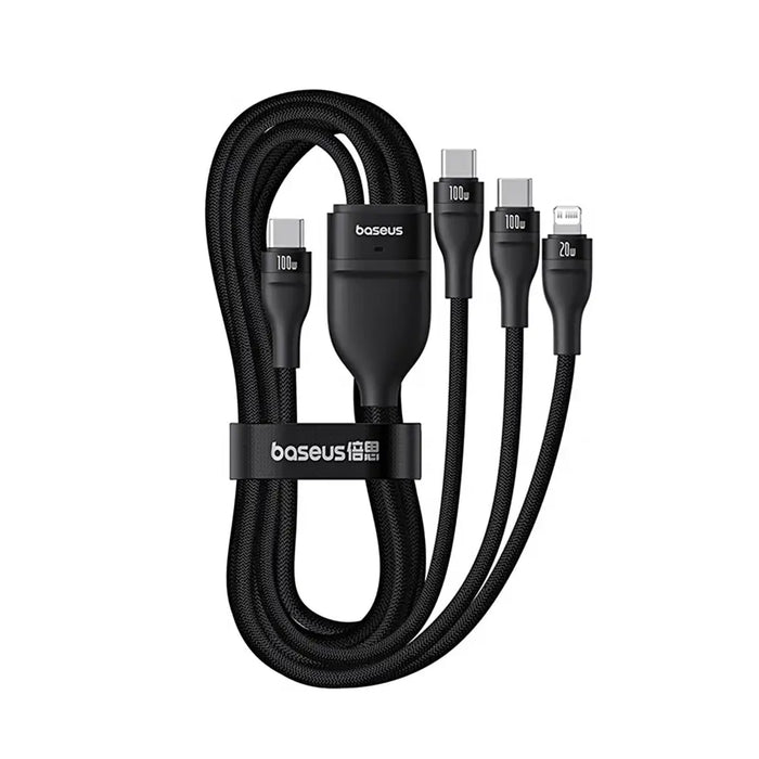 Baseus Flash Series 3 3in1 cable 100W USB-C - USB-C + USB-C+ Lightning 1.5m + 3 x 0.25 m - black - Cell phone