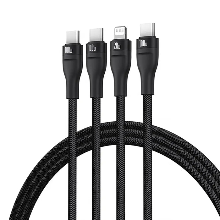 Baseus Flash Series 3 3in1 cable 100W USB-C - USB-C + USB-C+ Lightning 1.5m + 3 x 0.25 m - black - Cell phone