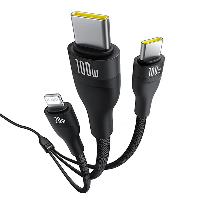 Baseus Flash Series 3 3in1 cable 100W USB-C - USB-C + USB-C+ Lightning 1.5m + 3 x 0.25 m - black - Cell phone