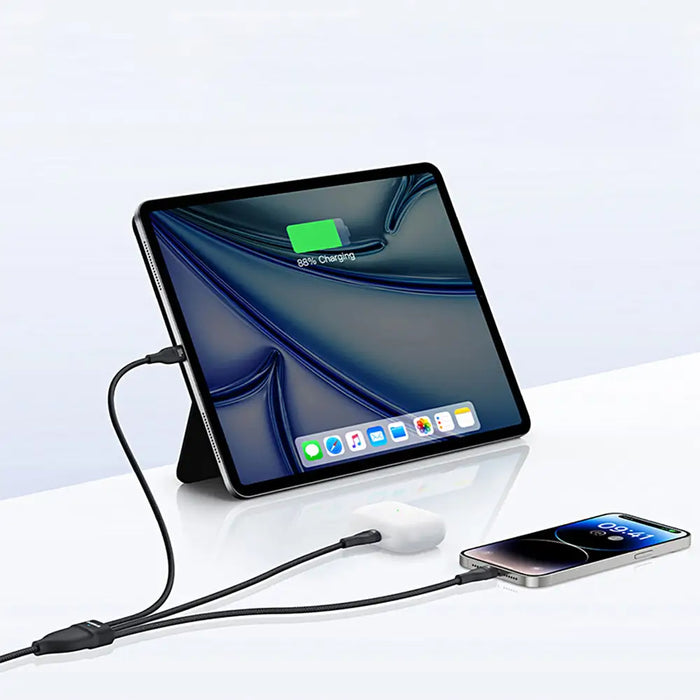 Baseus Flash Series 3 3in1 cable 100W USB-C - USB-C + USB-C+ Lightning 1.5m + 3 x 0.25 m - black - Cell phone