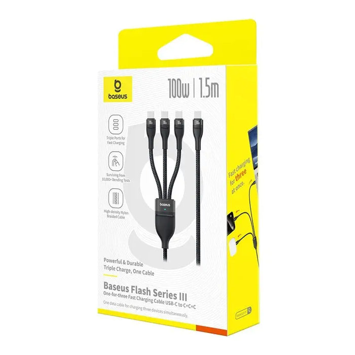 Baseus Flash Series Type C to C + C + C fast charging cable 480 Mbps Black - USB cablesAKG-KAB<<<GSM