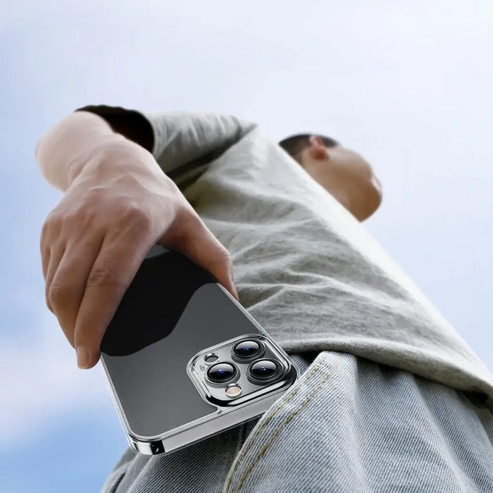 Baseus Frosted Glass Case Cover for iPhone 13 Pro Max Hard Cover with Gel Frame Transparent (ARWS000202) - Cell phone