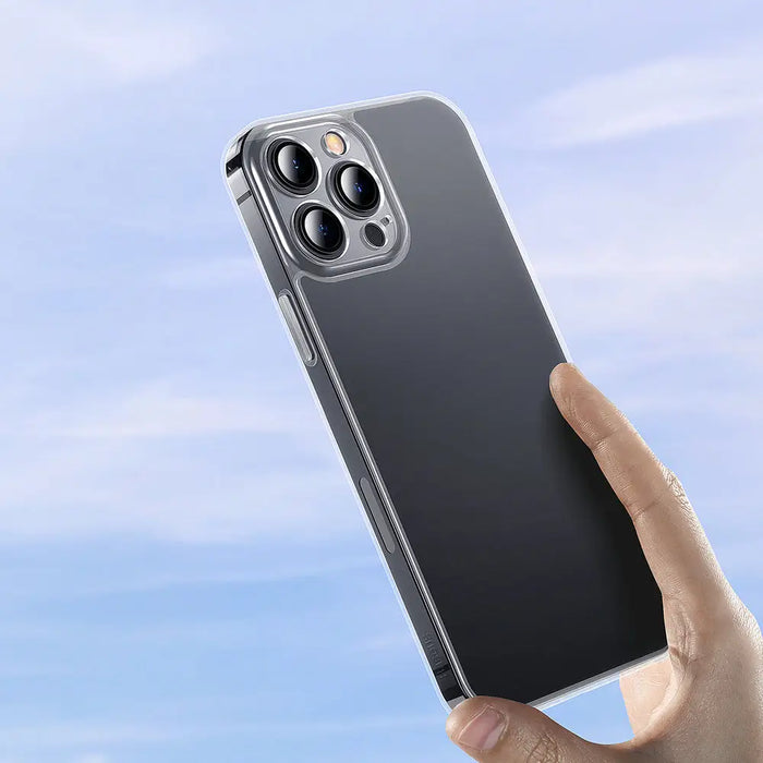 Baseus Frosted Glass Case Cover for iPhone 13 Pro Max Hard Cover with Gel Frame Transparent (ARWS000802) - Cell phone