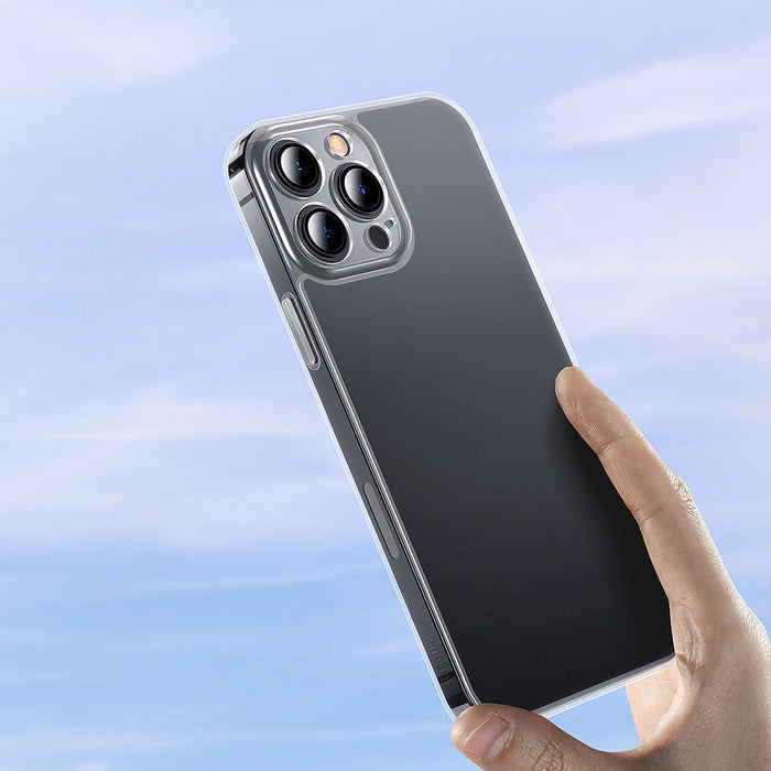 Baseus Frosted Glass Case Cover for iPhone 13 Pro Max Hard Cover with Gel Frame Transparent (ARWS000802) - Cell phone