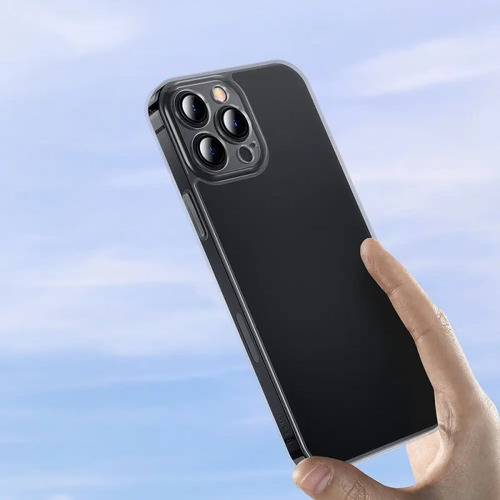 Baseus Frosted Glass Case Cover for iPhone 13 Pro Max Hard Cover with Gel Frame black (ARWS001101) - Cell phone cases