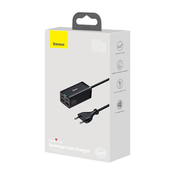 Baseus GaN3 Pro wall charger 2xUSB-C + 2xUSB 100W (black) - mains chargers<<<Chargers<<<GSM