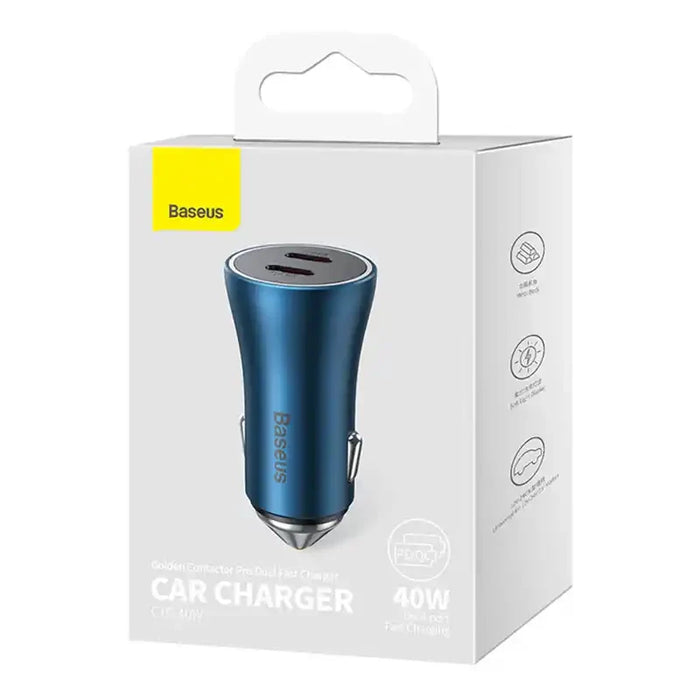 Baseus Golden Contactor Pro car charger 2x USB-C 40W (blue) - Car chargers<<<Chargers<<<GSM