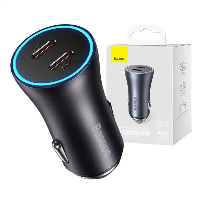 Baseus Golden Contactor Pro car charger 2x USB-C 40W (Dark Gray) - Car chargers<<<Chargers<<<GSM