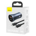 Baseus Golden Contactor Pro Car Charger USB + USB-C QC4.0+ PD SCP 40W (gray) + Cable USB-C do iP 1m (black) - Car