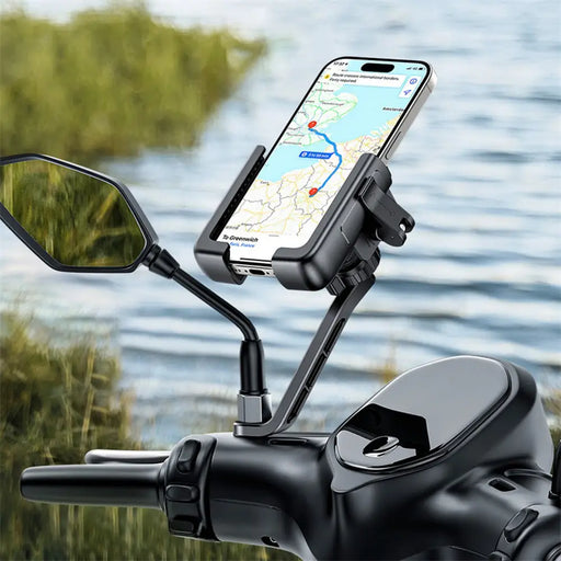 Baseus GoTrip Motorcycle Phone Holder for Mirror with Shock Absorption - Black - *Kategoria
