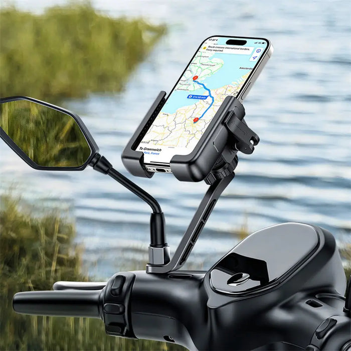 Baseus GoTrip Motorcycle Phone Holder for Mirror with Shock Absorption - Black - *Kategoria
