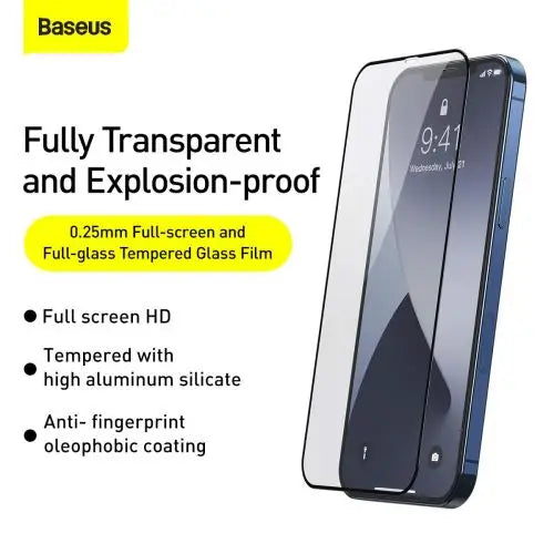 Baseus iPhone 12 mini 0.25 mm Full-screen full-glass Tempered Glass (2pcs) Black (SGAPIPH54N-KC01) - iPhone 12