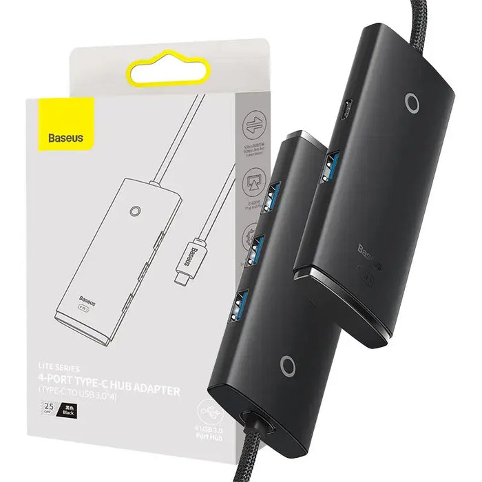 Baseus Lite Series Hub 4in1 USB-C to 4x USB 3.0 + USB-C 25cm (Black)