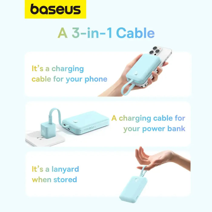 Baseus Magnetic Mini MagSafe 10000mAh 20W powerbank with built-in Lightning cable - blue + Baseus Simple Series USB-C