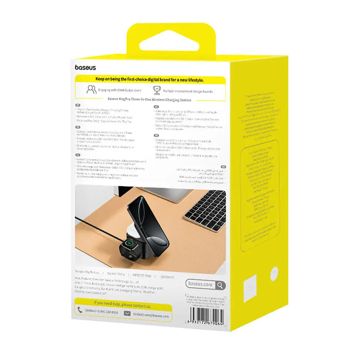 Baseus MagPro 3in1 25W MagSafe Compatible Inductive Charger for Phone and Smartwatch - Black - Cell phone USB