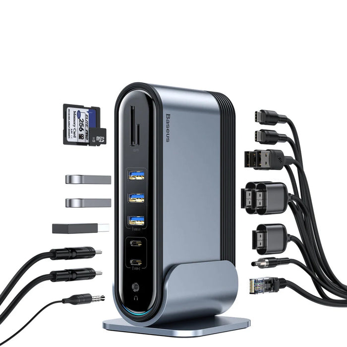Baseus multifunctional HUB 3x USB 3.2 Gen 1 / 2x USB 2.0 / 2x USB Type C / SD and micro SD card reader / AUX / 3x HDMI