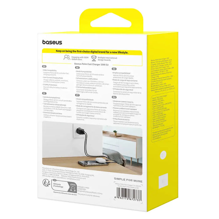 Baseus Palm 20W USB-C USB-A Wall Charger - Black - Cell phone USB charger<<<HurtelXML