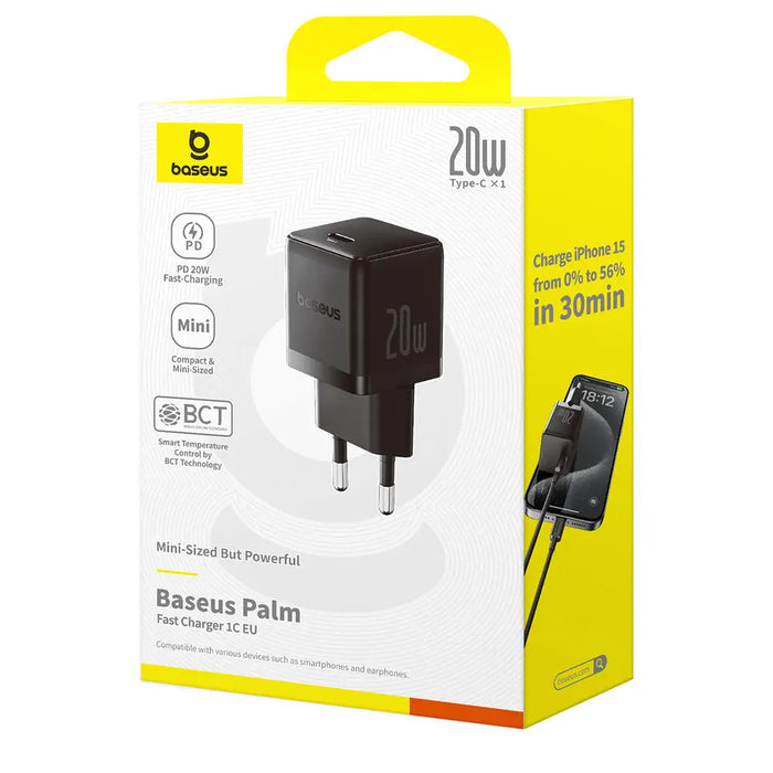 Baseus Palm 20W USB-C Wall Charger - Black - Cell phone USB charger<<<HurtelXML&&&Travel