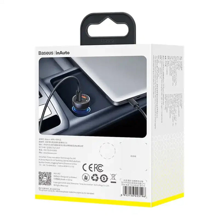Baseus Particular Digital Display Car Charger USB + USB-C QC3.0 + PD 5A 65W (gray) + Cable USB-C 1m 100W (black) - Car