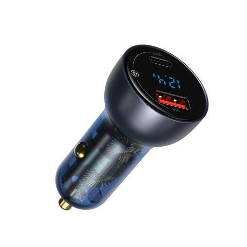 Baseus Particular Digital Display car charger with display USB + USB-C QC3.0 + PD 5A 65W (gray) - Car
