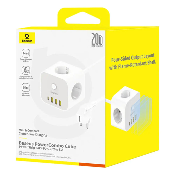 Baseus PowerCombo 7 in 1 Power Strip Cube 3 AC + 3 x USB-A + 1 x USB-C 20W 1.5 m - white - Cables and tapes<<<HurtelXML