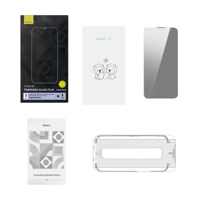 Baseus Privacy Tempered Glass for iPhone 14 Pro Full Screen 0.4mm Privacy Filter Anti Spy + Mounting Kit - Cell phone