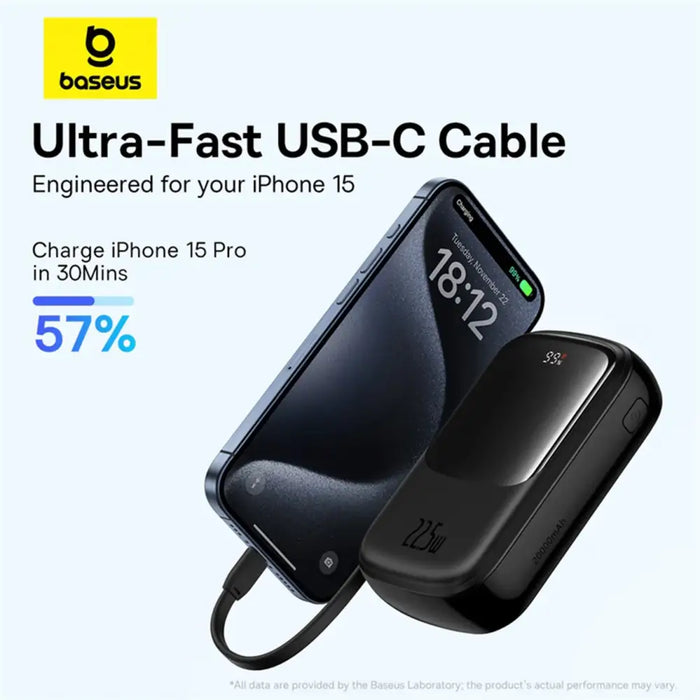 Baseus Qpow Pro+ 20000mAh 22.5W powerbank with built-in USB-C cable and display - black - Powerbanks<<<HurtelXML