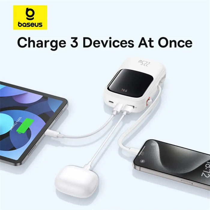 Baseus Qpow Pro+ 20000mAh 22.5W powerbank with built-in USB-C cable and display - white - Powerbanks<<<HurtelXML
